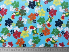 RESTST�CK 115 cm Baumwollstoff Kakadoo & Blumen, hellt�rkis