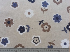 Dekostoff Blumen - blau wei� braun auf natur