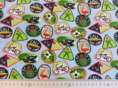 Jerseystoff Flamingos Ananas Buttons, bunt hellblau