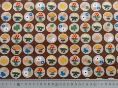 RESTST�CK 47 cm Baumwollstoff bunte Pilze Kreise, braun