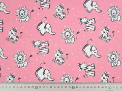 RESTST�CK 39 cm Baumwollstoff Elefanten L�wen Zebras, grau wei� rosa