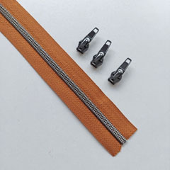 1 m Rei�verschluss metallisiert GUNMETAL 6,5 mm Spirale + 3 Schieber, goldbraun