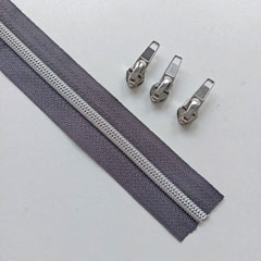 1 m Rei�verschluss metallisiert SILBER 6,5 mm Spirale + 3 Schieber, dunkelgrau