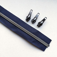 1 m Rei�verschluss metallisiert GUNMETAL 6,5 mm Spirale + 3 Schieber, dunkelblau