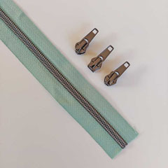 1 m Rei�verschluss metallisiert GUNMETAL 6,5 mm Spirale + 3 Schieber, mint