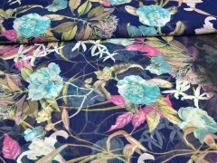 RESTST�CK 85 cm Chiffon Stoff Blusenstoff Blumen & Ranken, rosa t�rkis dunkelblau