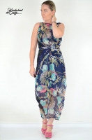 RESTST�CK 85 cm Chiffon Stoff Blusenstoff Blumen & Ranken, rosa t�rkis dunkelblau