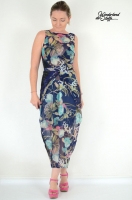RESTST�CK 85 cm Chiffon Stoff Blusenstoff Blumen & Ranken, rosa t�rkis dunkelblau