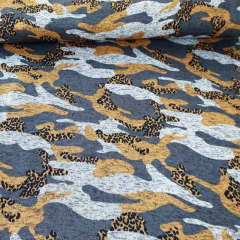 Strickstoff Camouflage flauschige R�ckseite, ockergelb grau