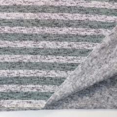 Strickstoff Streifen flauschige R�ckseite Meterware, mint grau