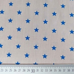 Baumwollstoff Sterne 1 cm, blau auf beige