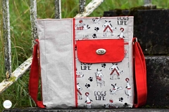 Dekostoff Hunde Dogs Life Leinen Optik,rot schwarz natur
