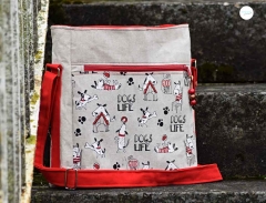 Dekostoff Hunde Dogs Life Leinen Optik,rot schwarz natur