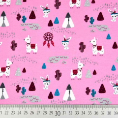 French Terry Sweatstoff Lamas Kakteen Tipis, rosa