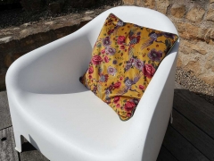 RESTST�CK 129 cm Dekosamt Velourstoff Blumen Kraniche, rot ocker