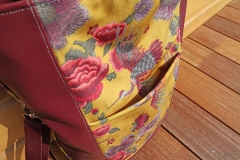 RESTST�CK 129 cm Dekosamt Velourstoff Blumen Kraniche, rot ocker