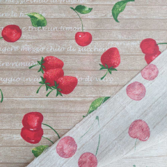 Dekostoff Kirschen Erdbeeren, rot beige