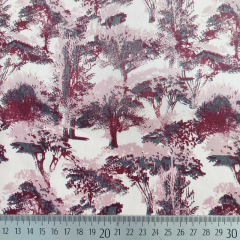 RESTST�CK 50 cm Baumwollstoff Baumwollsatin B�ume, bordeaux rosa