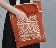 Dekostoff Leinenlook Zickzack grafisches Muster , terracotta