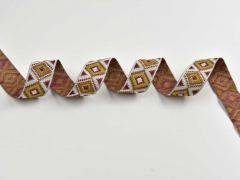 Jacquardband Ethnomuster Rauten 25 mm, grau weinrot khaki