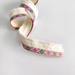 Fransenband Ethno 25mm Baumwolle, pink gr�n ecrue