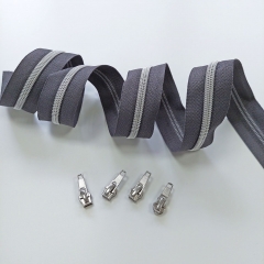 1 m Rei�verschluss metallisiert SILBER 6,5 mm Spirale + 3 Schieber, dunkelgrau