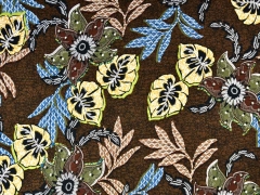 RESTST�CK 175 cm Viskosejerseystoff exotische Blumen, khaki gelb braun