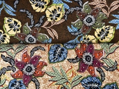 RESTST�CK 175 cm Viskosejerseystoff exotische Blumen, khaki gelb braun
