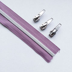 1 m Rei�verschluss metallisiert SILBER 6,5 mm Spirale + 3 Schieber, mauve