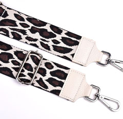 Taschengurt Taschenriemen Leoparden Muster-schwarz braun beige-creme Lederenden-silber Schnallen