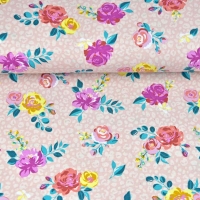 Jerseystoff Blumen Leomuster, altrosa