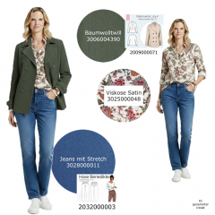 Baumwoll Twill Trenchcoat Stoff Stretch, moosgr�n