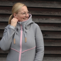 Jacquard Sweatstoff Drizzle K�stchenmuster, wei� grau
