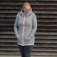 Jacquard Sweatstoff Drizzle K�stchenmuster, wei� grau