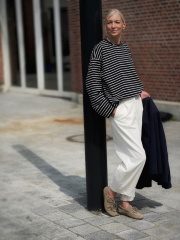 Sweatstoff French Terry Streifen, wei� dunkelblau