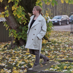 Baumwoll Twill Trenchcoat Stoff Stretch, hellbeige