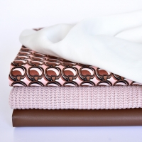 RESTST�CK 95 cm Baumwollstoff Stretch Kreise Ringe, braun rosa