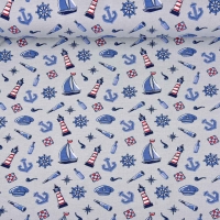 Jerseystoff Segelboote Leuchtt�rme Anker, grau