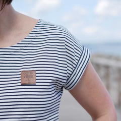 Jersey Stoff Streifen, dunkelblau cremewei�
