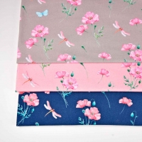 Jerseystoff Blumen Libellen Digitaldruck, pink rosa