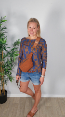 RESTST�CK 105 cm Viskose Stoff Blusenstoff Ringe Quadrate, terracotta braun jeansblau
