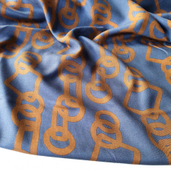 RESTST�CK 105 cm Viskose Stoff Blusenstoff Ringe Quadrate, terracotta braun jeansblau