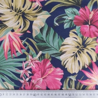 Dekostoff Blumen tropische Bl�tter, pink dunkelblau