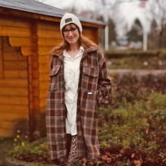 Mantelstoff Jackenstoff Glencheck Karomuster, grau rostbraun
