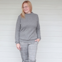 Strickstoff Rippen l�ngs Meterware, grau meliert