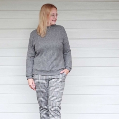 Strickstoff Rippen l�ngs Meterware, grau meliert