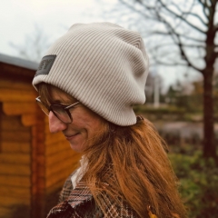 B�ndchenstoff gerippt Hipster-Beanie Stoff, beige