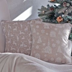Dekostoff Rehe Hirsche mit Geweih Schneeflocken, wei� natur