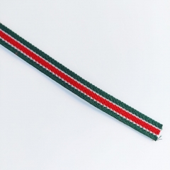 Flaches Kordelband Hoodiekordel Streifen 10 mm, dunkelgr�n wei� rot