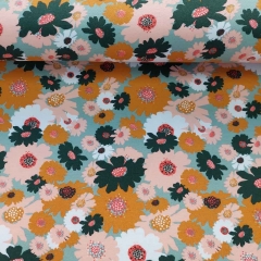 Soft Sweatstoff Blumen, ockergelb altmint
